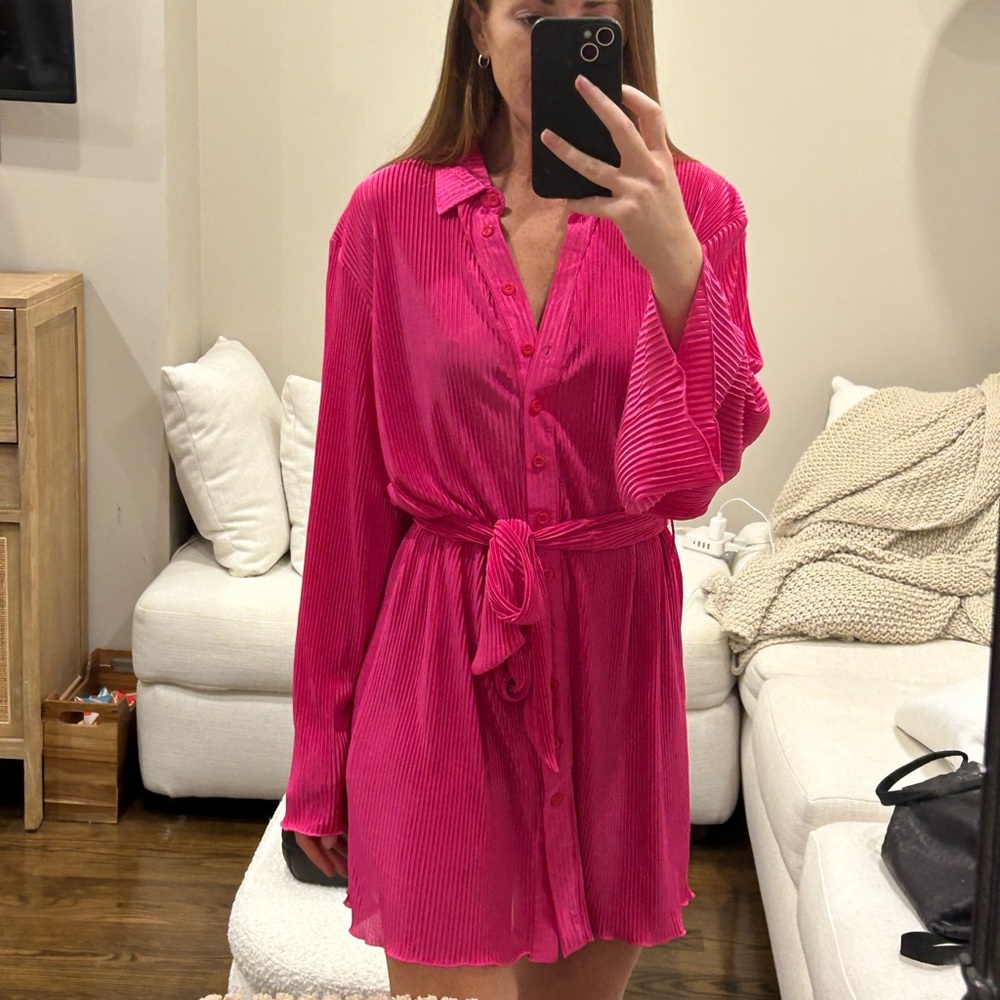 Neon pink long sleeve dress